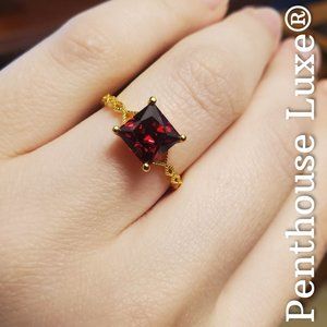 REAL Red Garnet 14k Yellow Gold Sterling Silver Ring